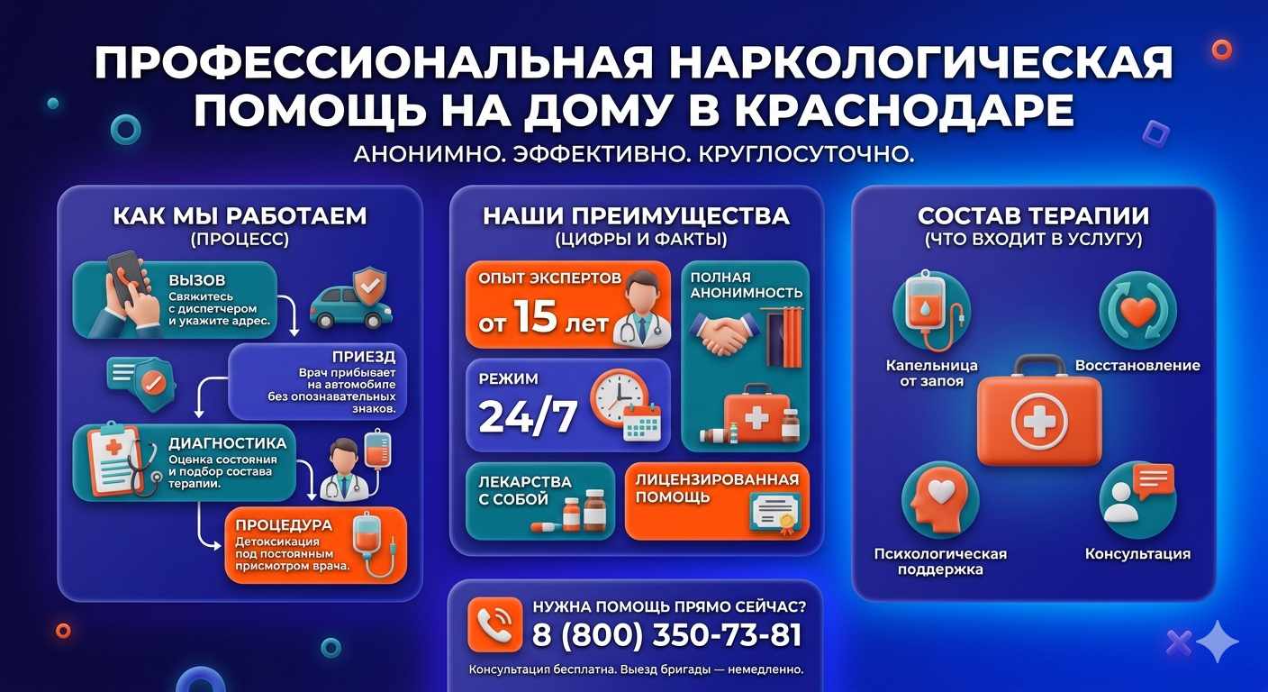 Инфографика о принципах лечения алкоголизма на дому в Хабарах: этапы вызова нарколога, преимущества анонимной детоксикации и состав медицинской помощи.